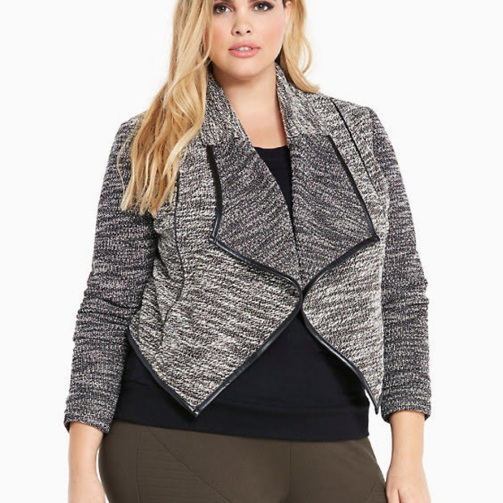 Torrid Mixed Knit Drape Front Jacket